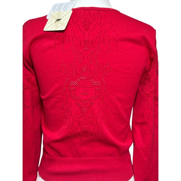 NEW Fabletics Size L Seamless Lace Long-Sleeve Cropped Top Bold Red Activewear - Picture 5 of 10